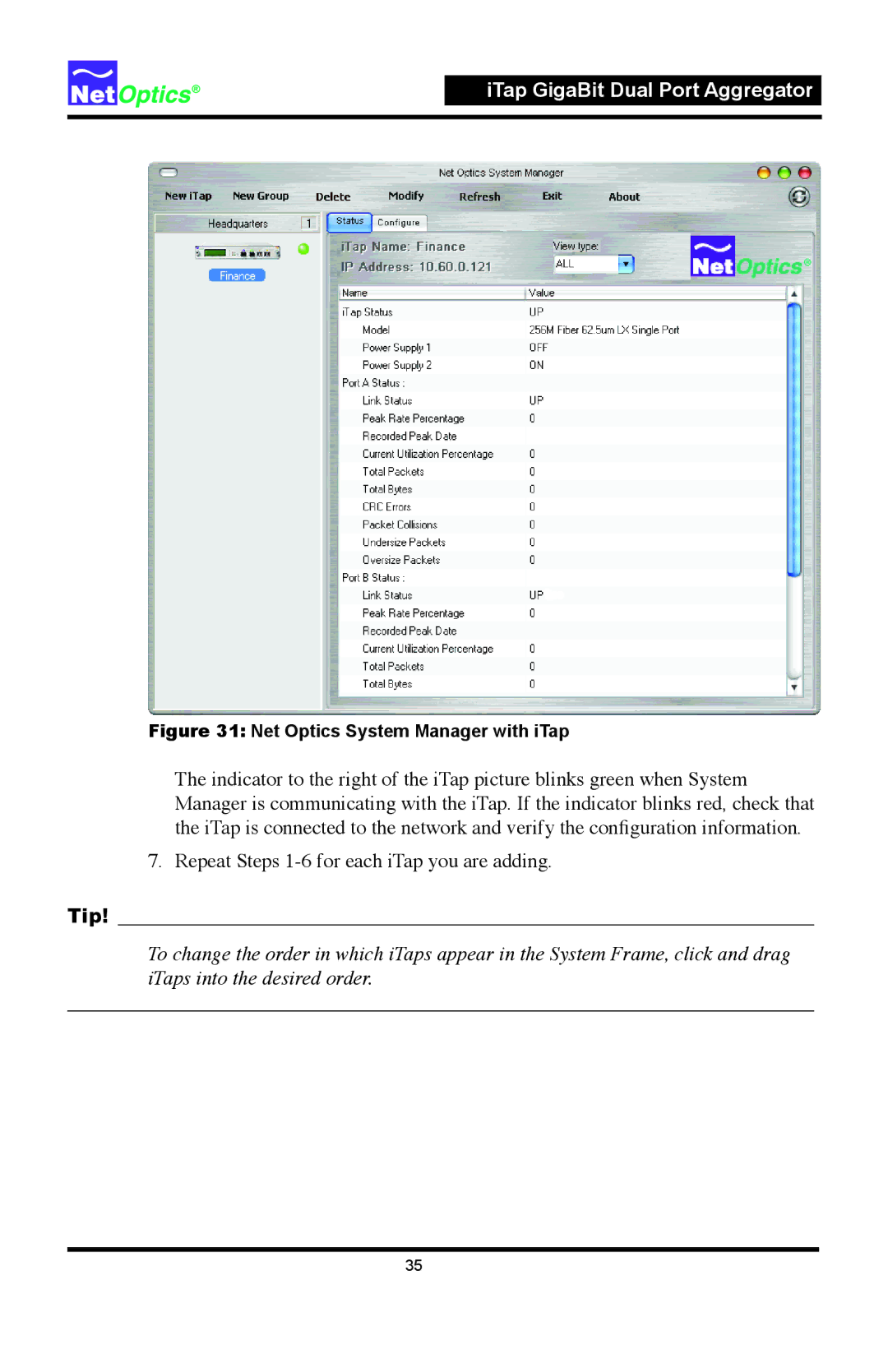 Net Optics 96547iTP, 96542iTP manual Net Optics System Manager with iTap 