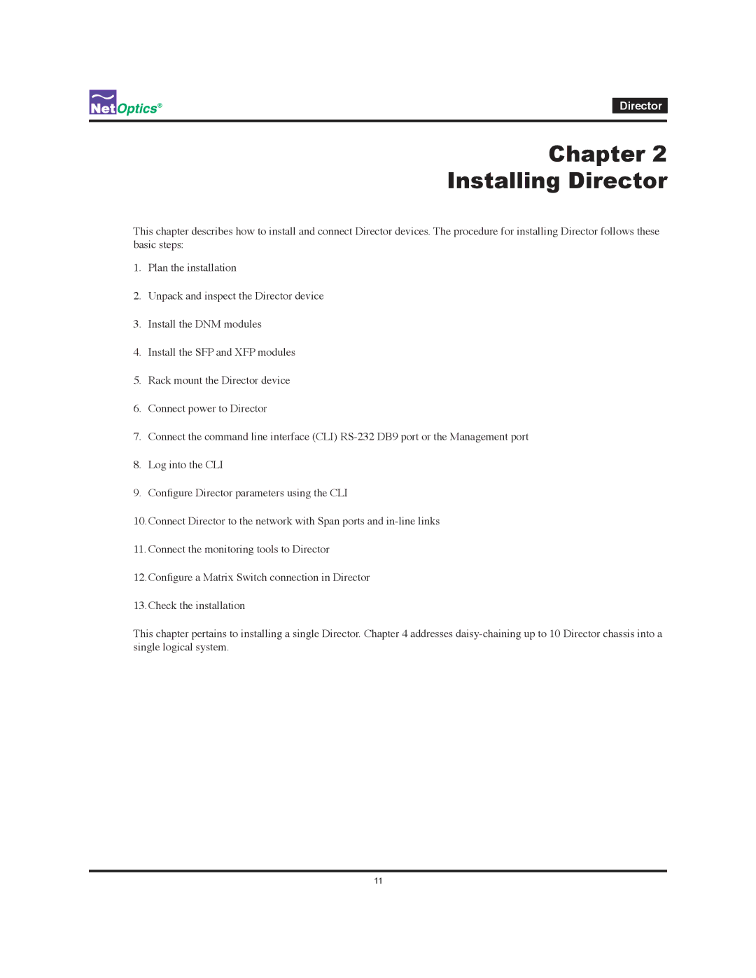 Net Optics manual Chapter Installing Director 