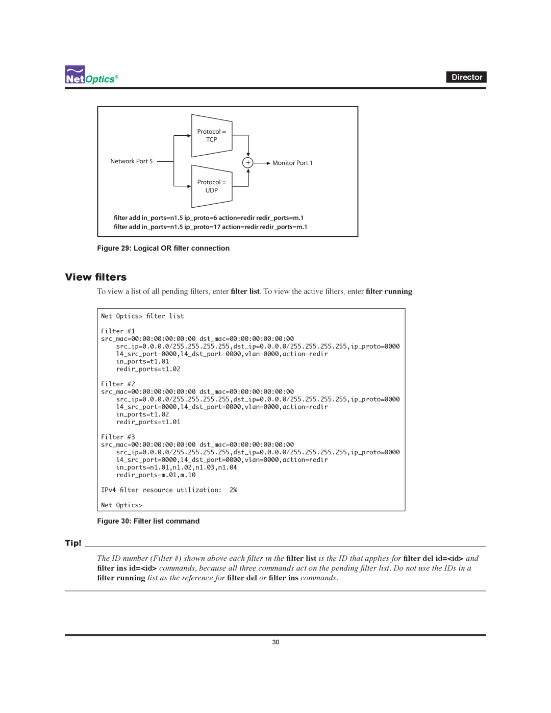 Net Optics Director manual View filters, Udp 