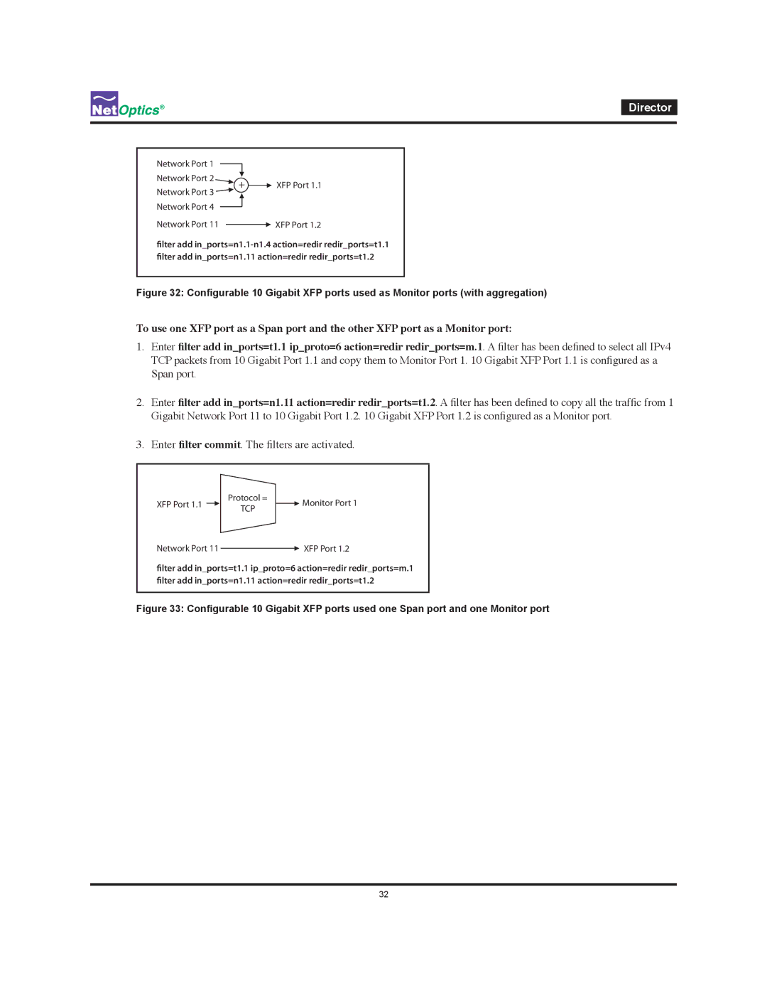 Net Optics Director manual XFP Port Protocol = Monitor Port 