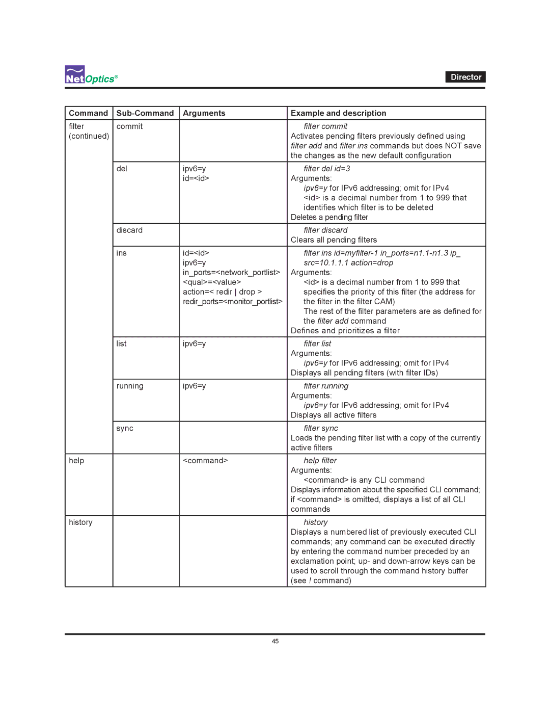 Net Optics Director manual Filter discard 