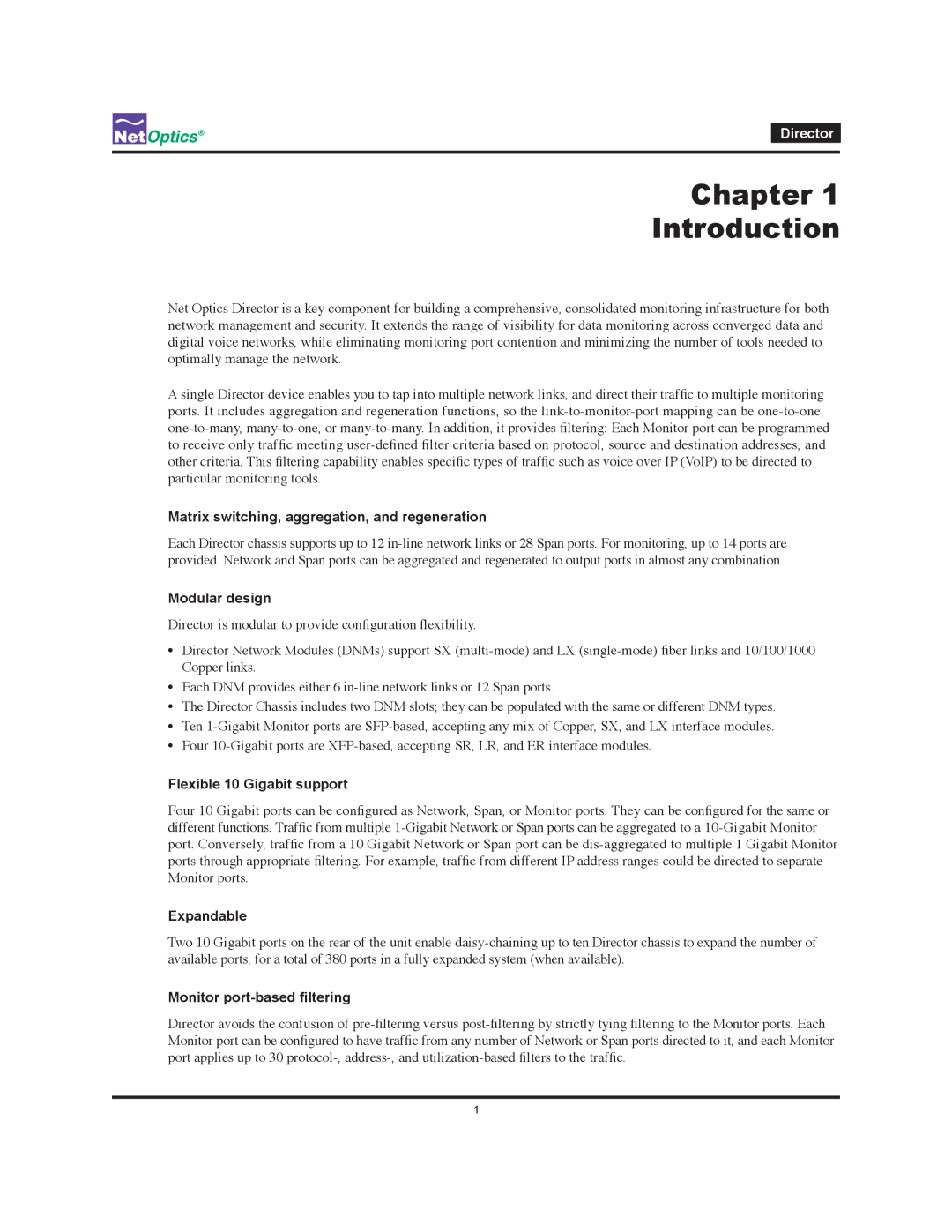 Net Optics Director manual Chapter Introduction 