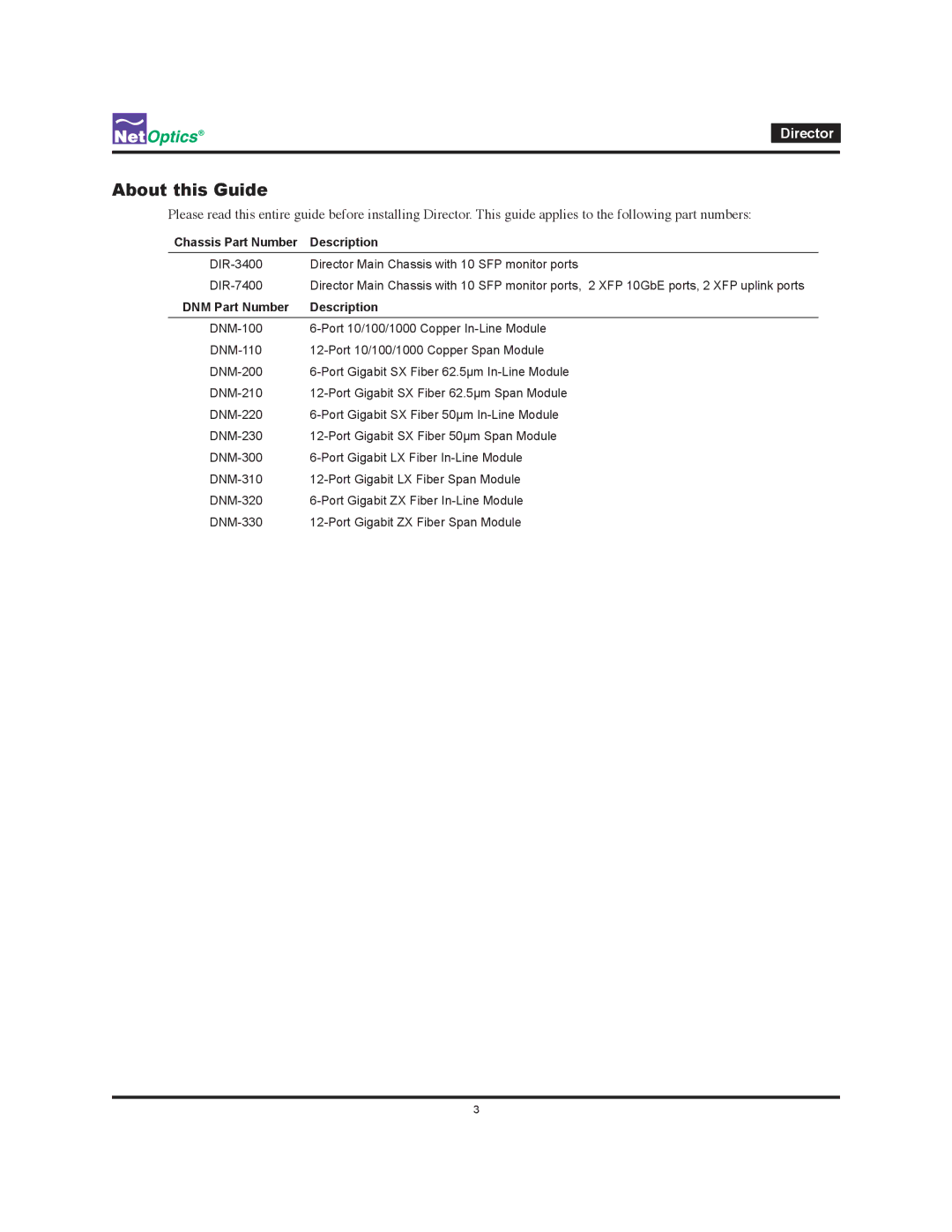 Net Optics Director manual About this Guide, Description 