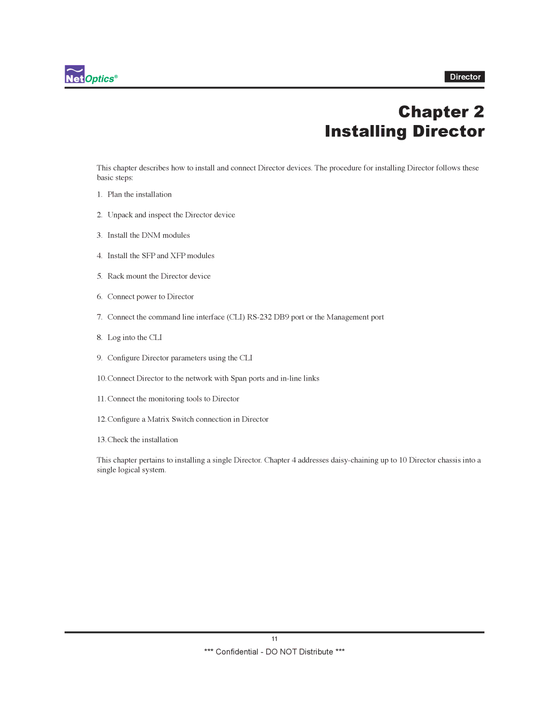 Net Optics none manual Chapter Installing Director 