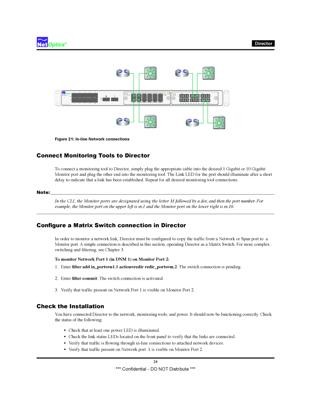 Net Optics none manual Connect Monitoring Tools to Director, Configure a Matrix Switch connection in Director 