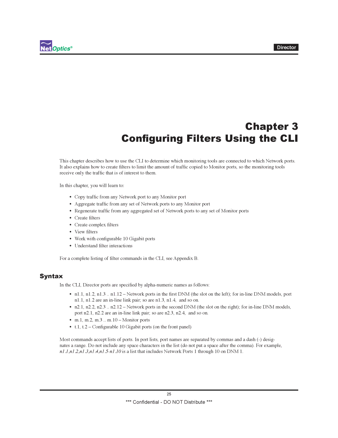 Net Optics none manual Chapter Configuring Filters Using the CLI, Syntax 