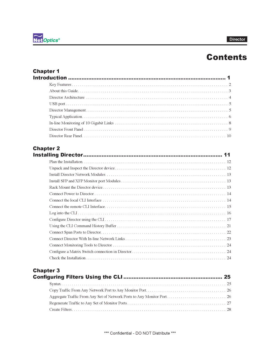 Net Optics none manual Contents 