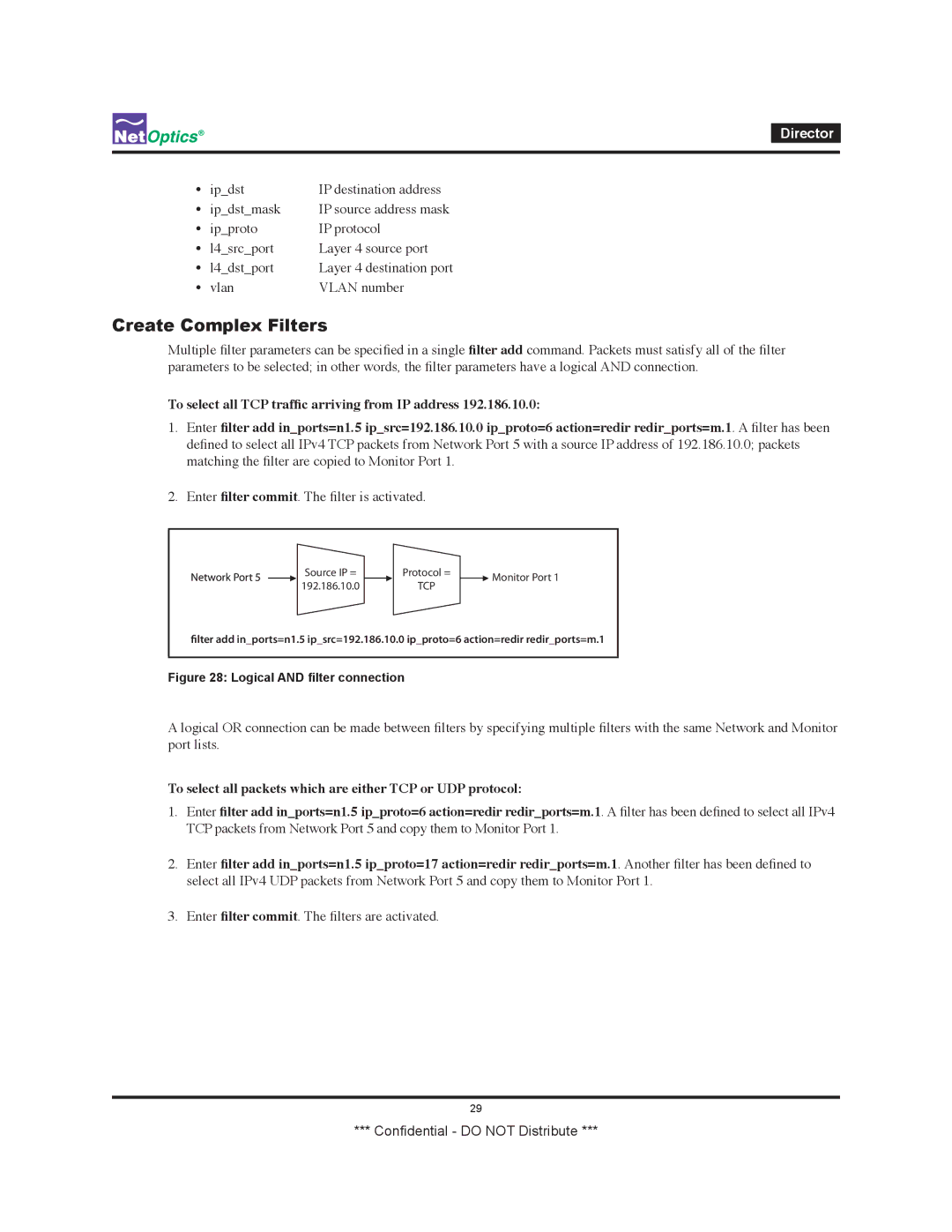 Net Optics none manual Create Complex Filters, Logical and filter connection 