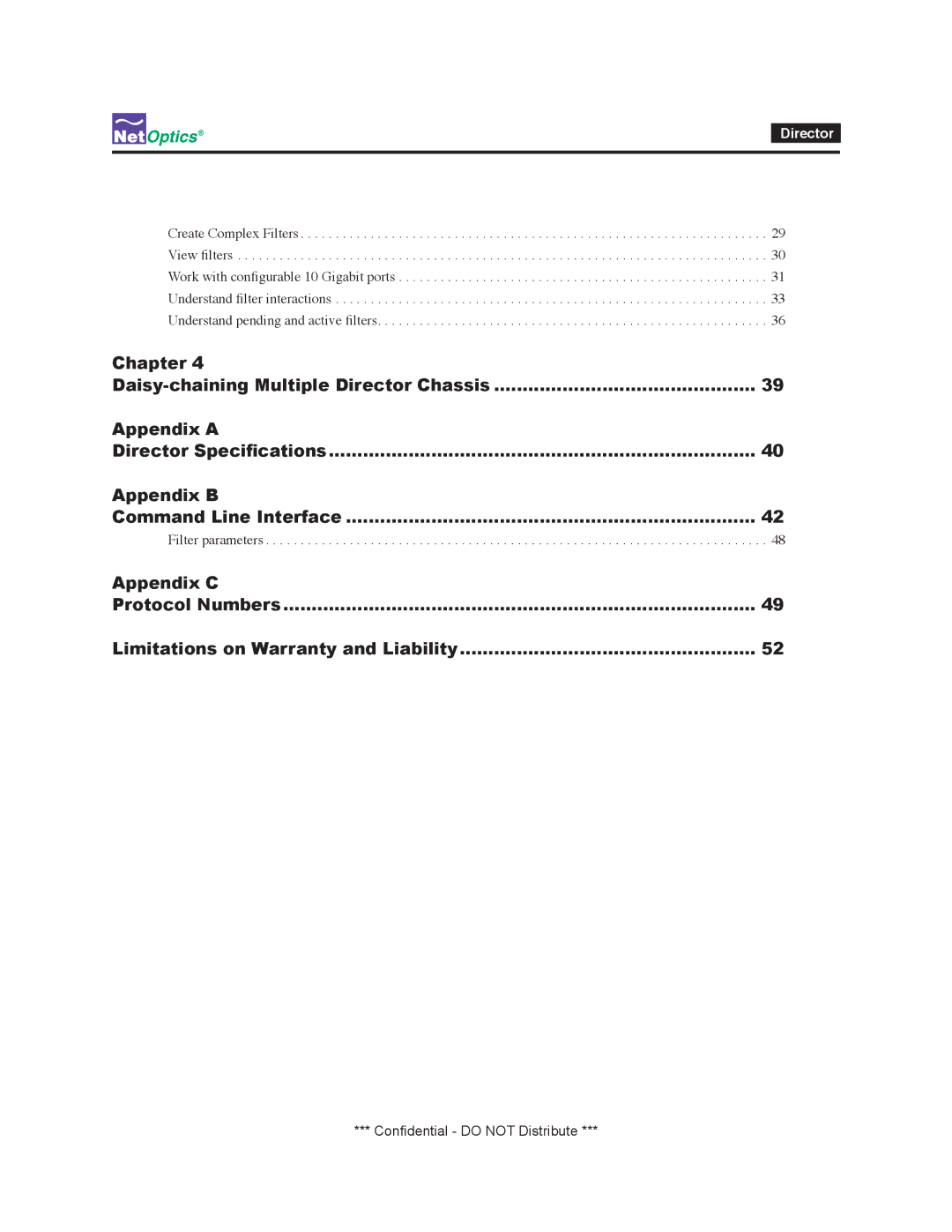 Net Optics none manual Appendix a, Appendix B, Appendix C, Filter parameters 