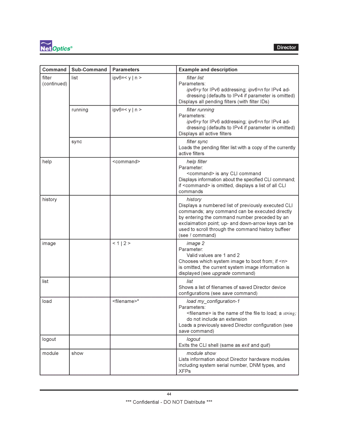 Net Optics none manual Filter list, Filter running, Filter sync, Help filter, History, Image, List, Load myconfiguration-1 