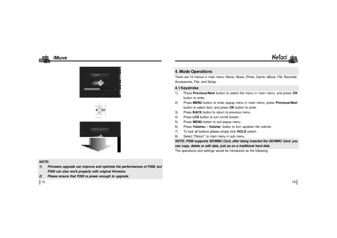 Netac Tech Netac Tech. Co. Ltd warranty Mode Operations, Keystroke 