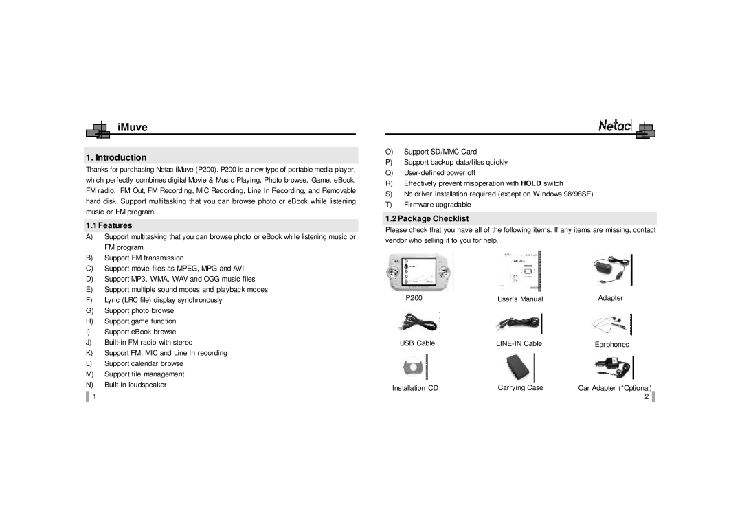 Netac Tech Netac Tech. Co. Ltd warranty Introduction, Features, Package Checklist 