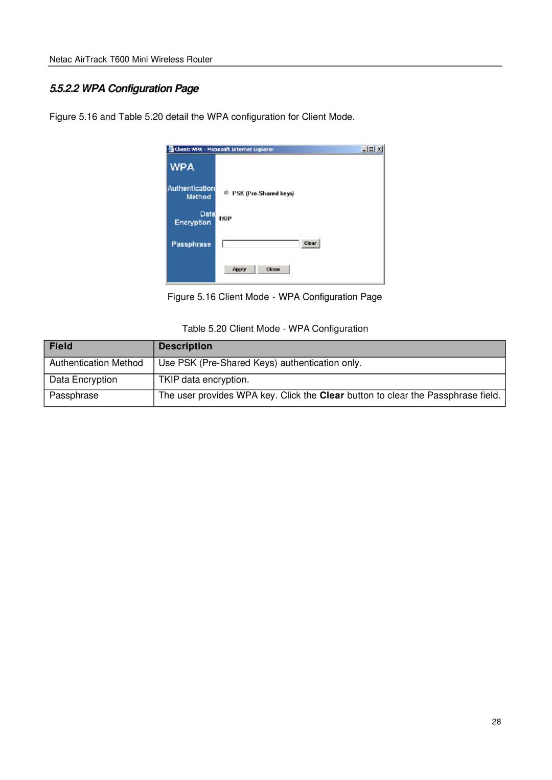 Netac Tech T600 manual and .20 detail the WPA configuration for Client Mode 