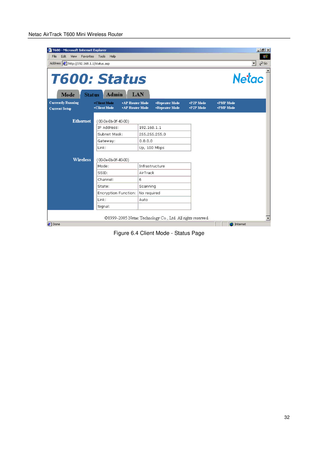 Netac Tech T600 manual Client Mode Status 