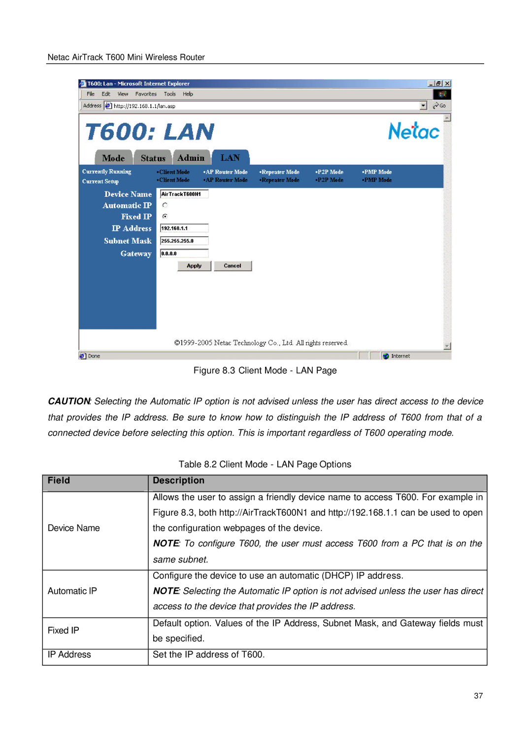 Netac Tech T600 manual Access to the device that provides the IP address 