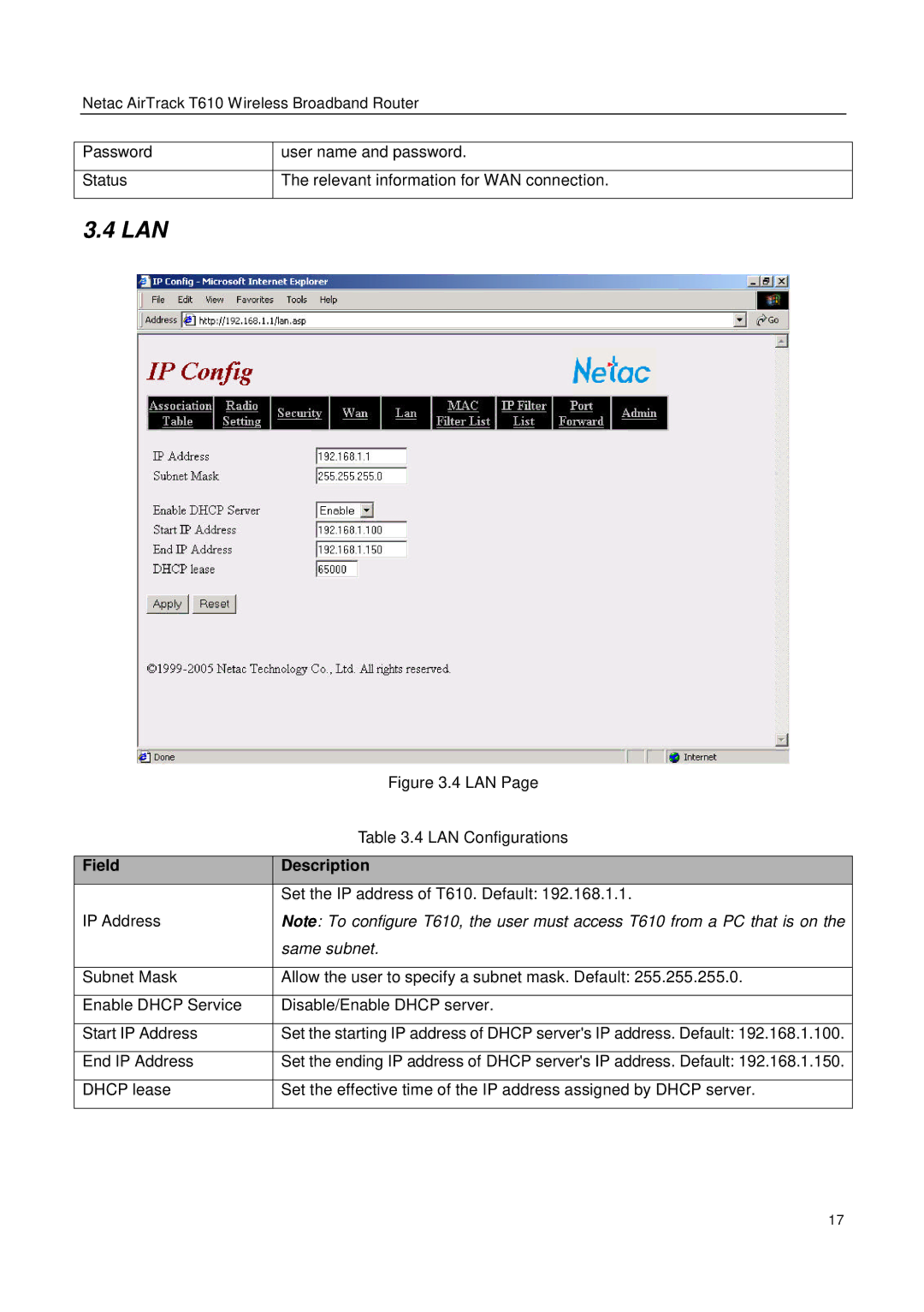 Netac Tech T610 user manual Lan, Same subnet 