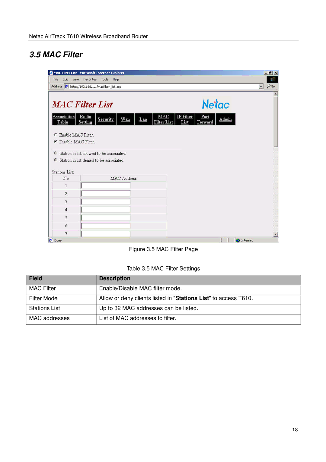 Netac Tech T610 user manual MAC Filter 