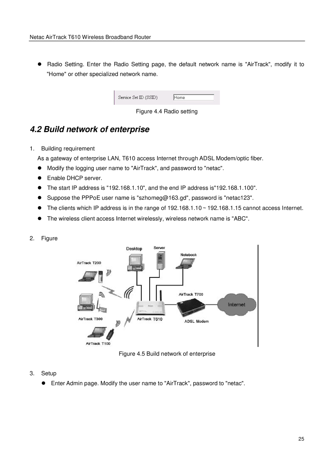 Netac Tech T610 user manual Build network of enterprise, Radio setting 