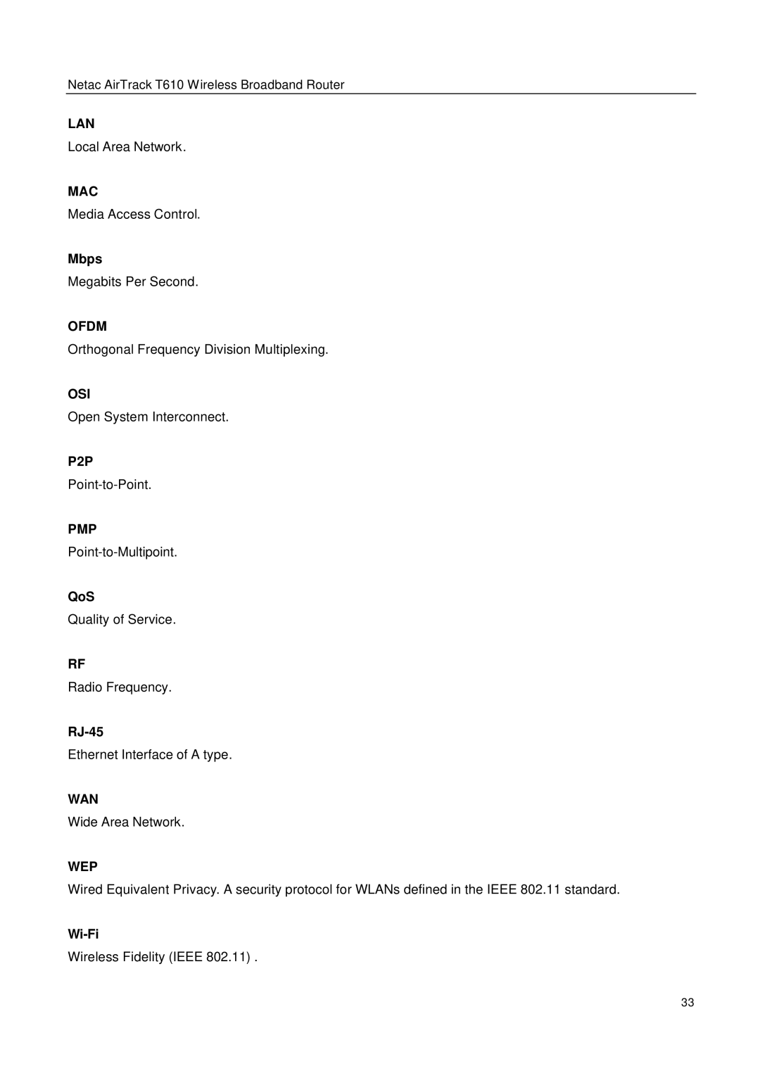 Netac Tech T610 user manual Mbps, QoS, RJ-45, Wi-Fi 