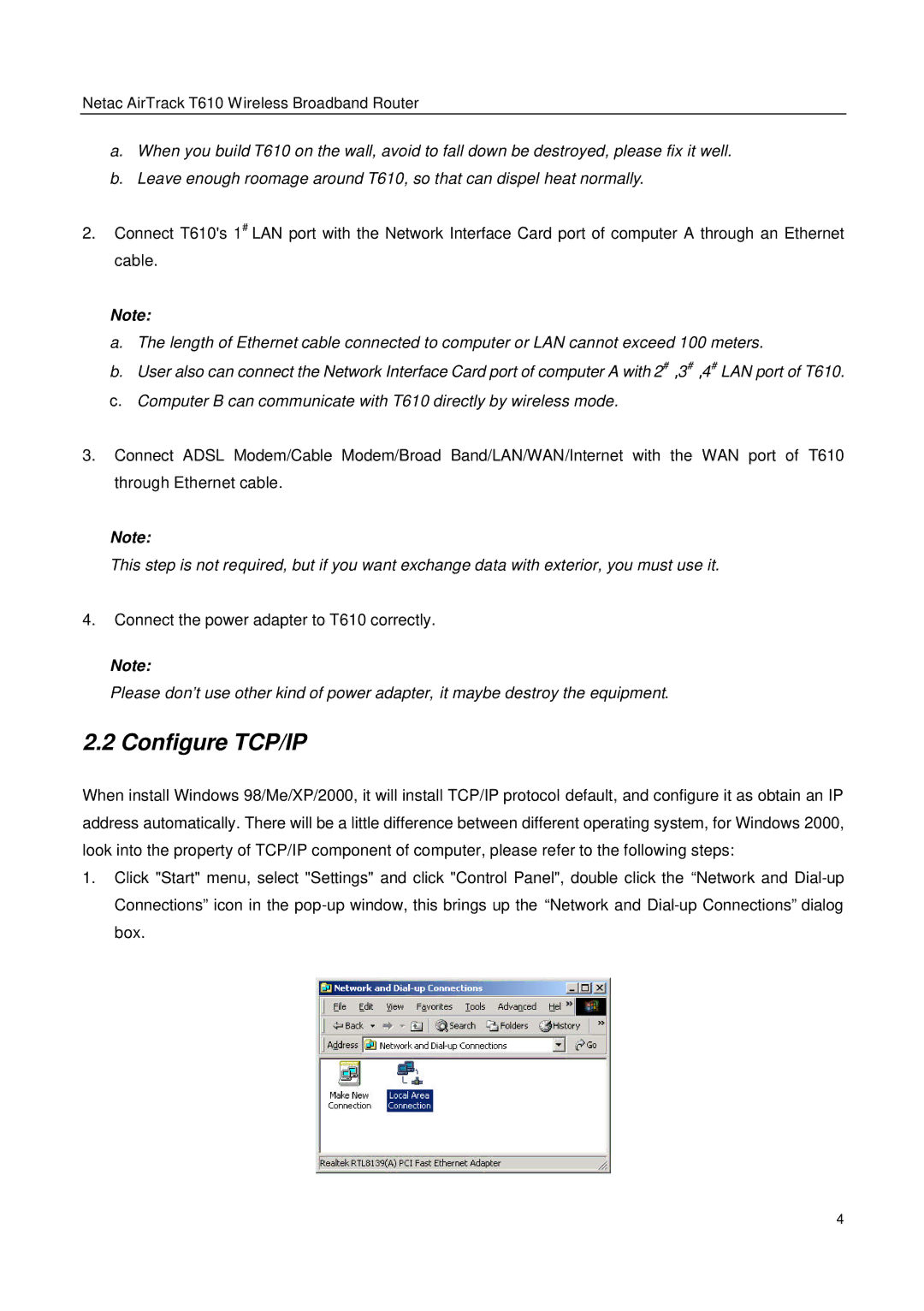 Netac Tech T610 user manual Configure TCP/IP 