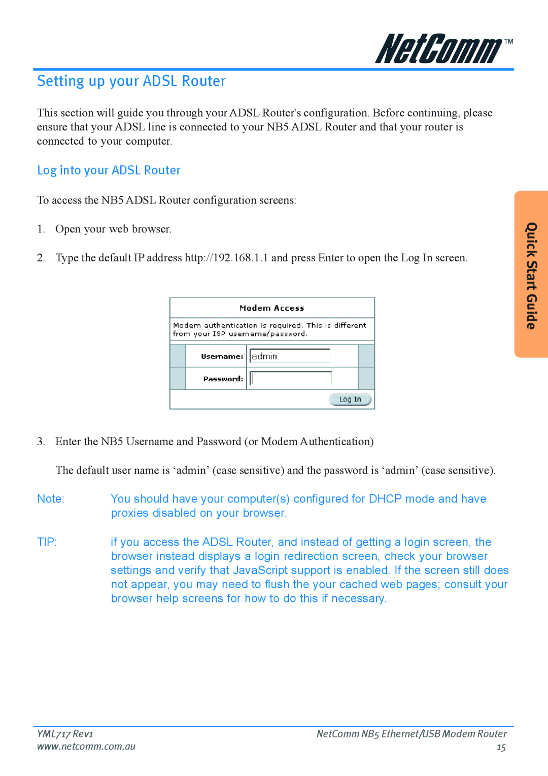 Netcom NB5 manual Setting up your Adsl Router, Log into your Adsl Router 