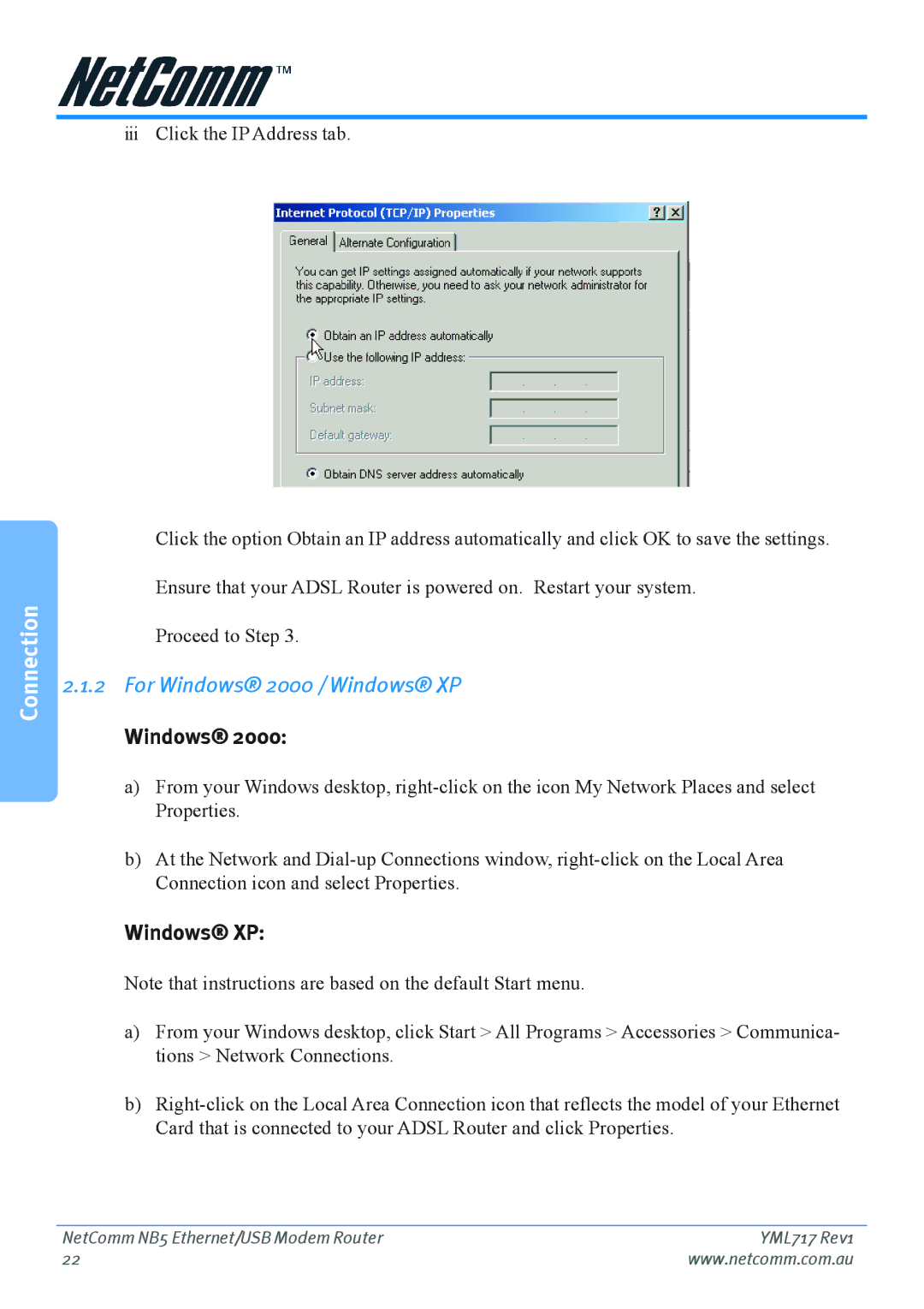 Netcom NB5 manual For Windows 2000 / Windows XP 