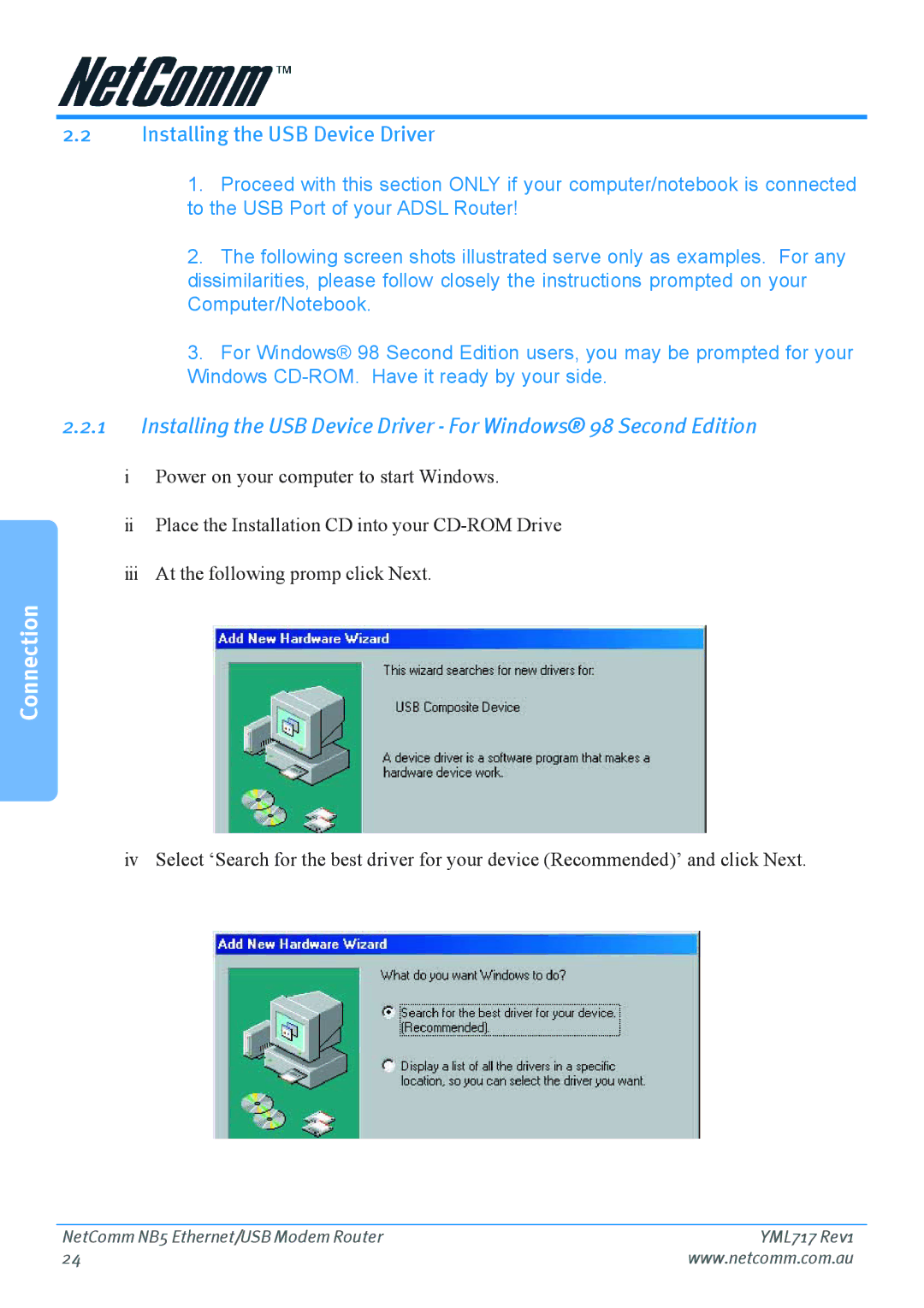 Netcom NB5 manual Installing the USB Device Driver 