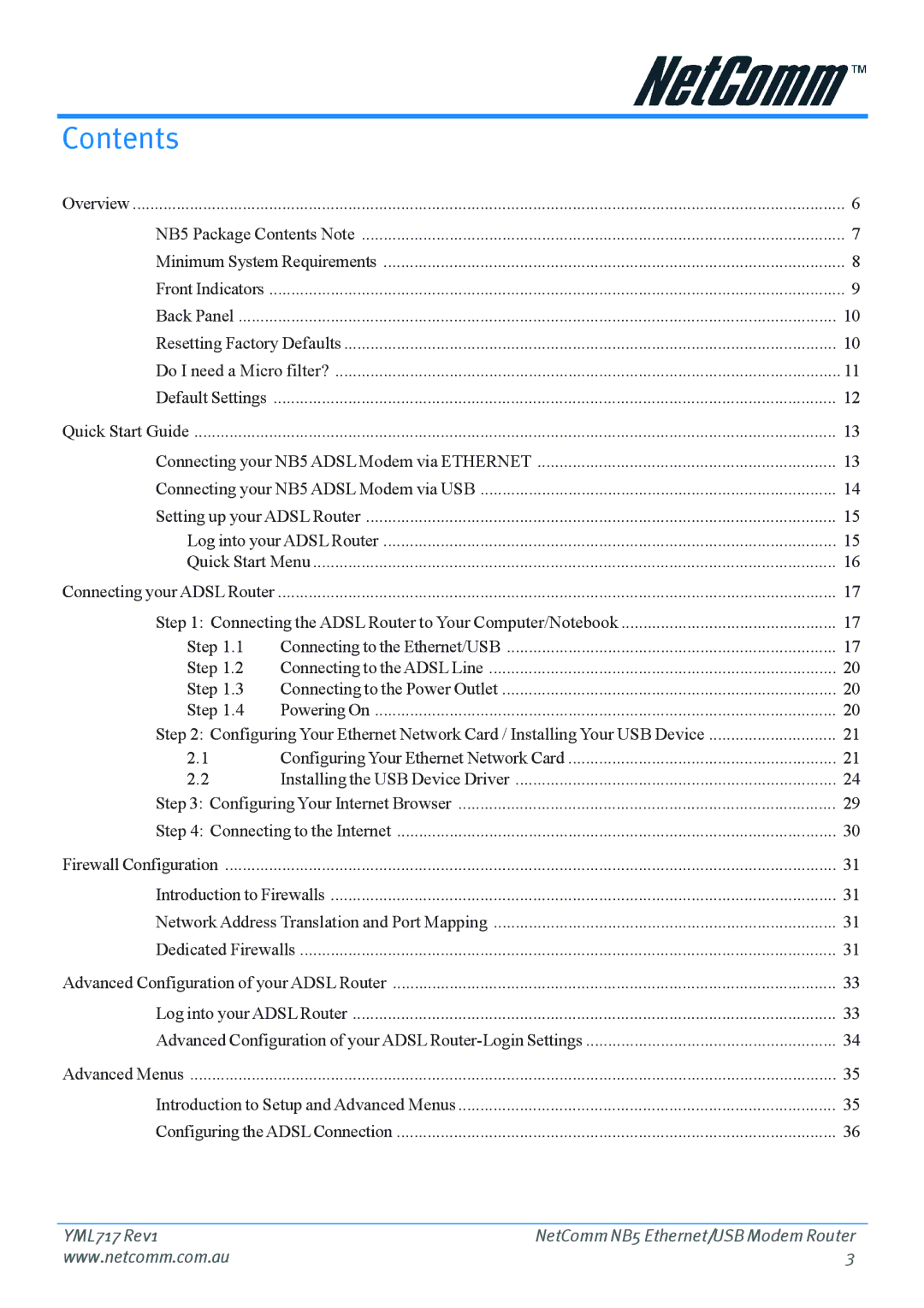 Netcom NB5 manual Contents 