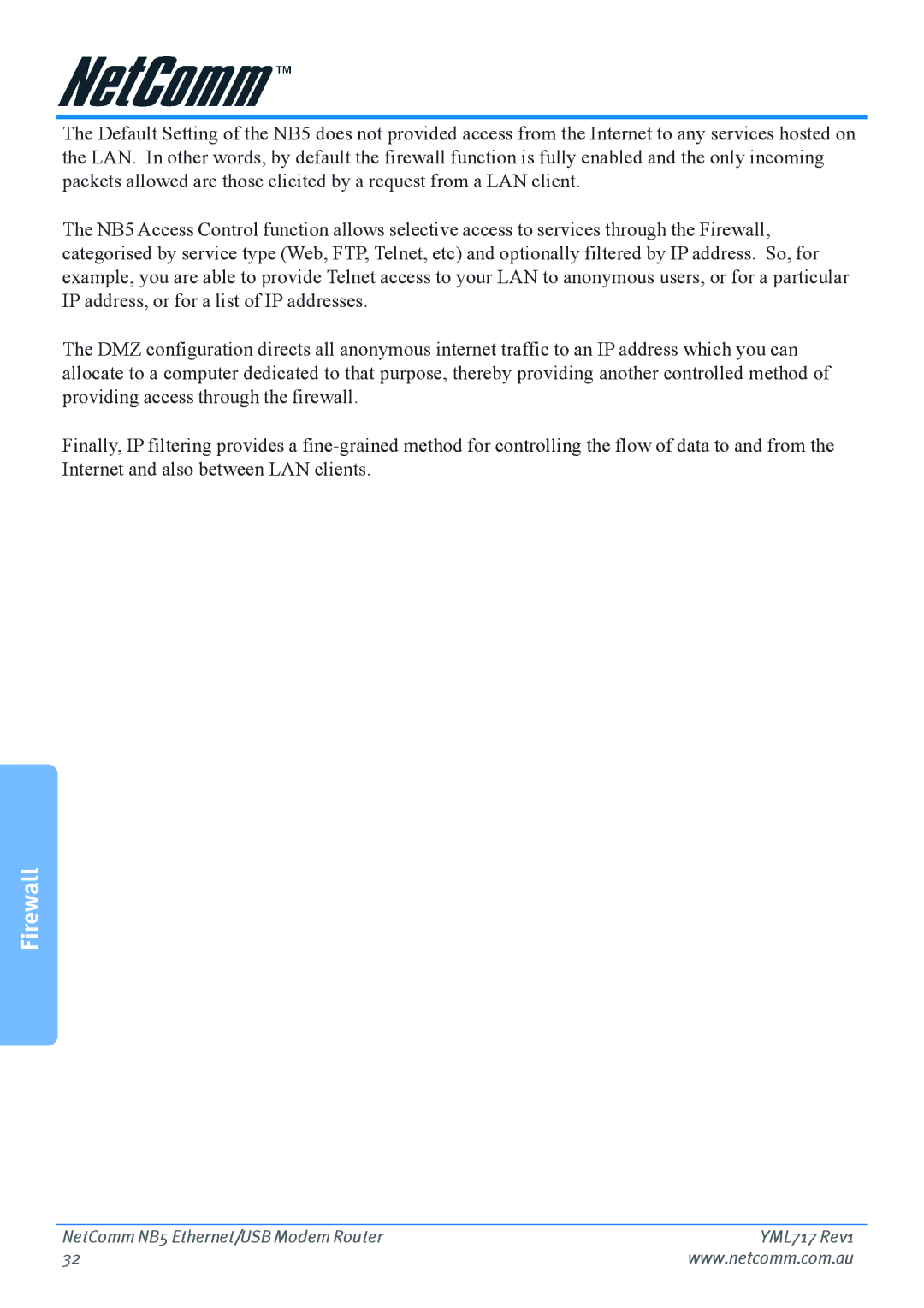 Netcom NB5 manual Firewall 