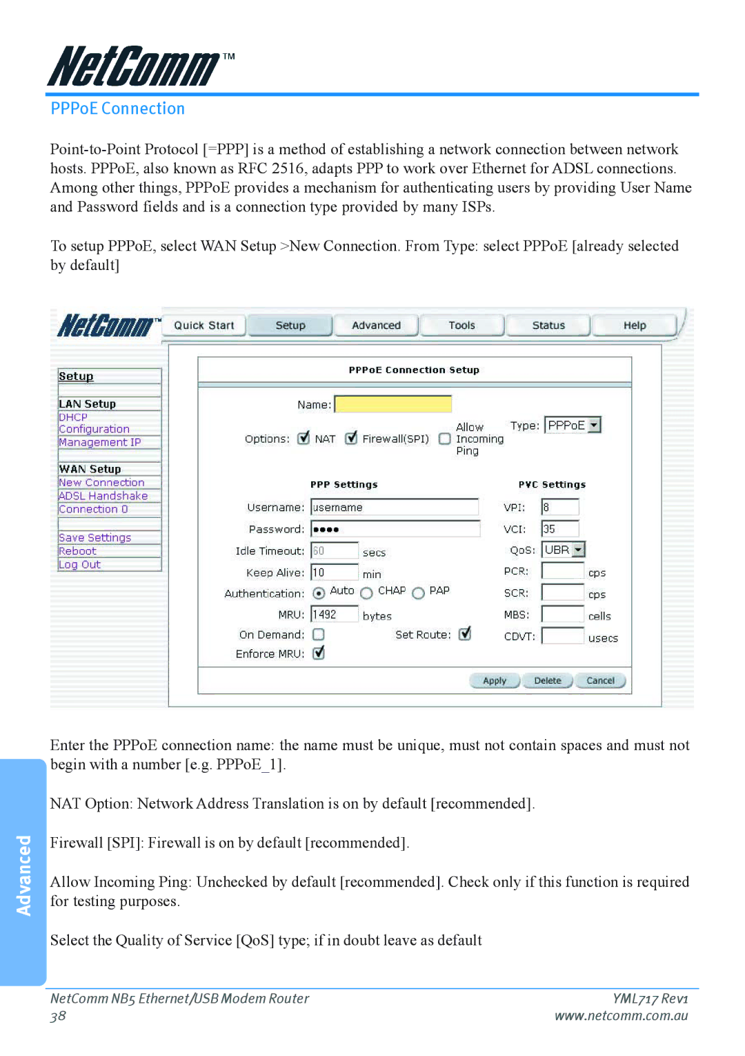 Netcom NB5 manual PPPoE Connection 