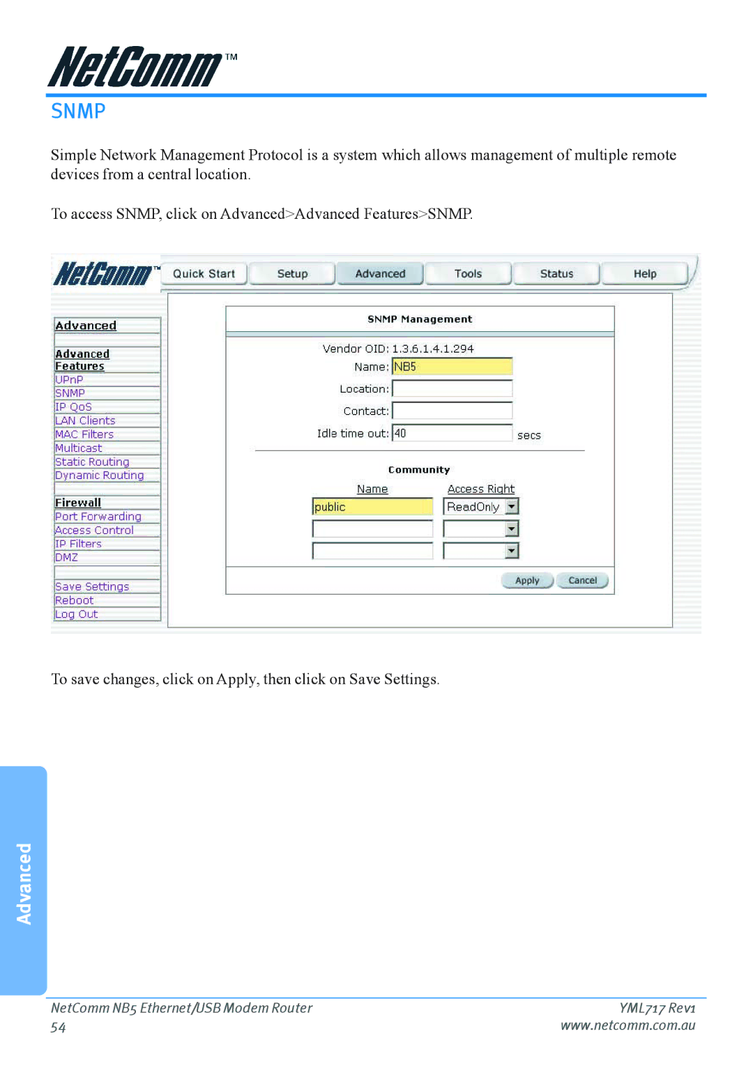 Netcom NB5 manual Snmp 