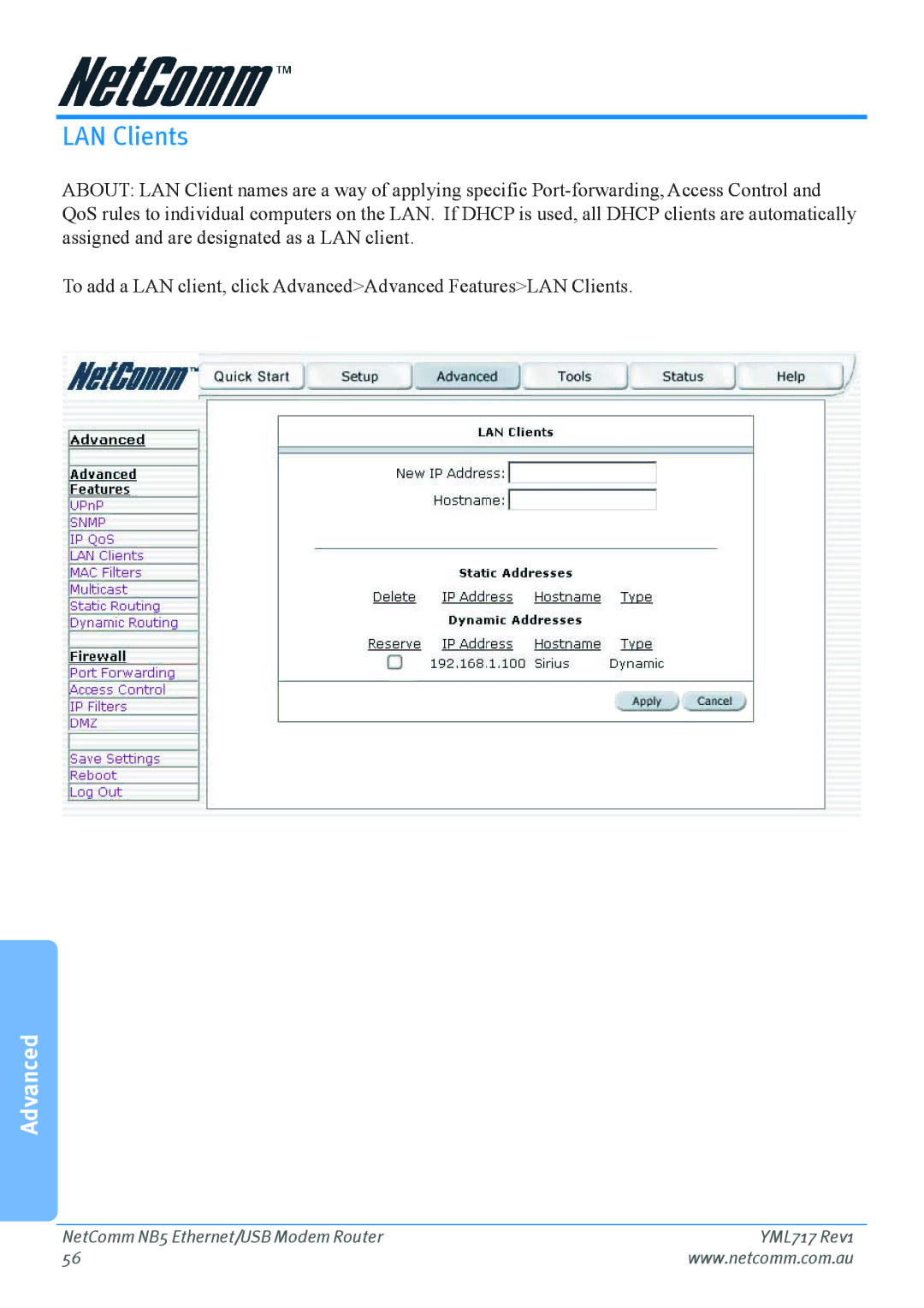 Netcom NB5 manual LAN Clients 