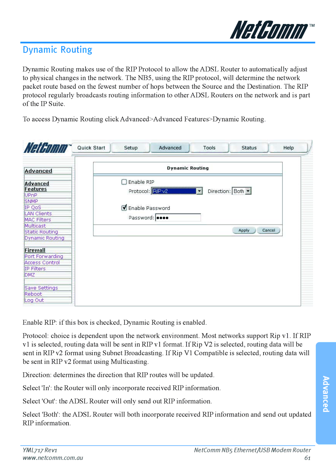 Netcom NB5 manual Dynamic Routing 