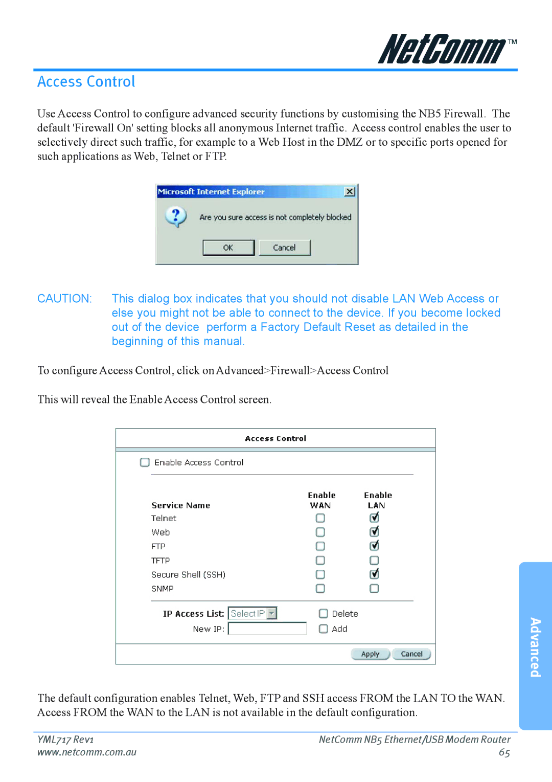 Netcom NB5 manual Access Control 