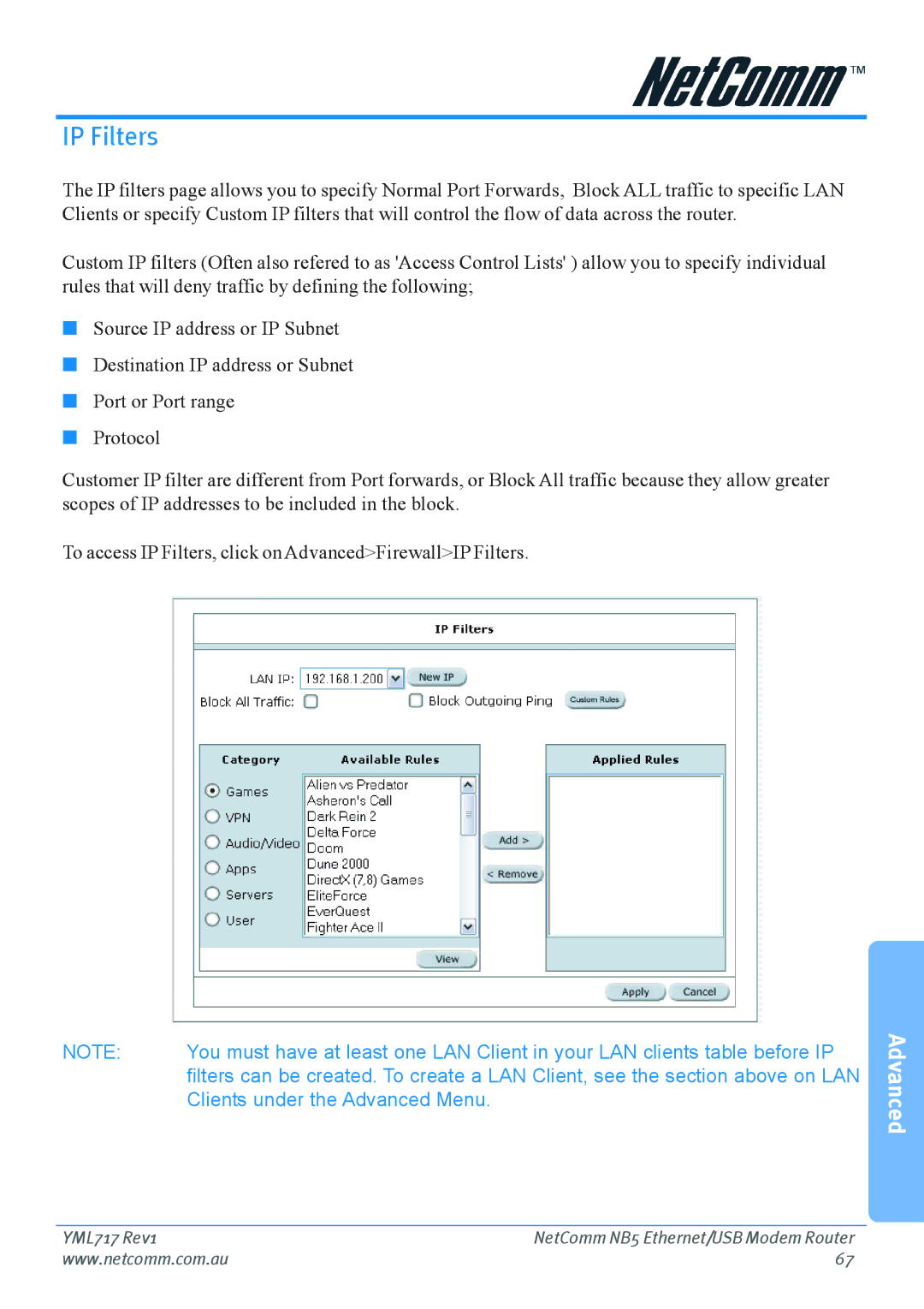 Netcom NB5 manual IP Filters 