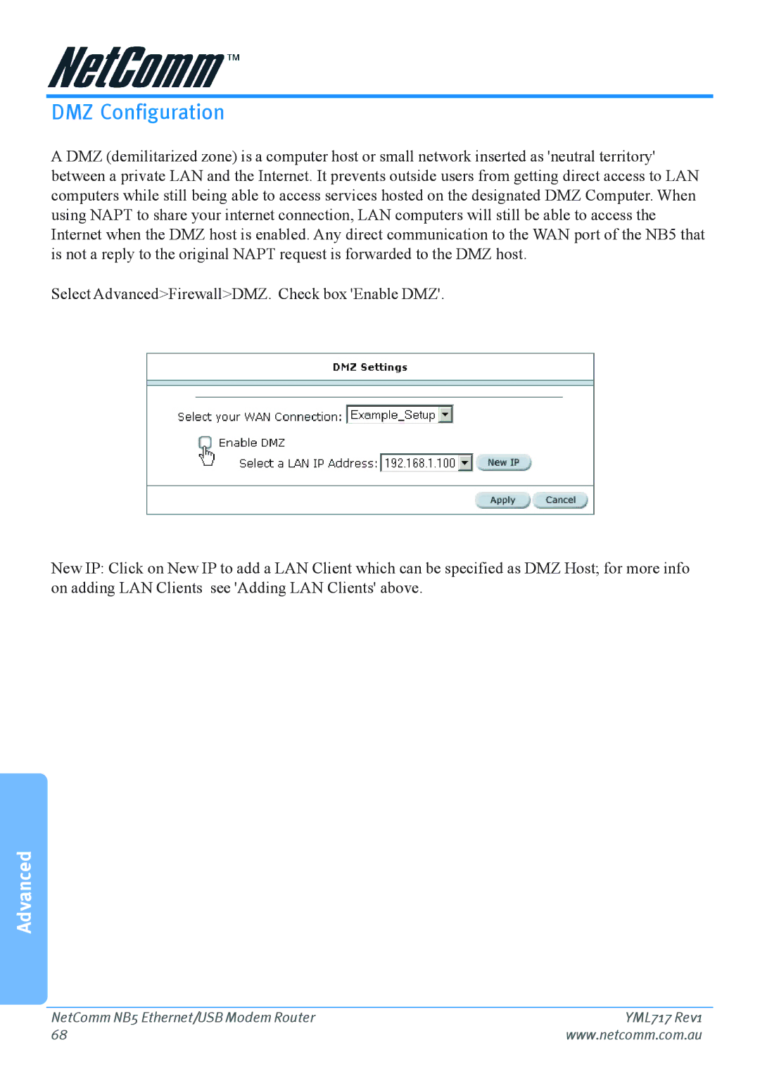 Netcom NB5 manual DMZ Configuration 