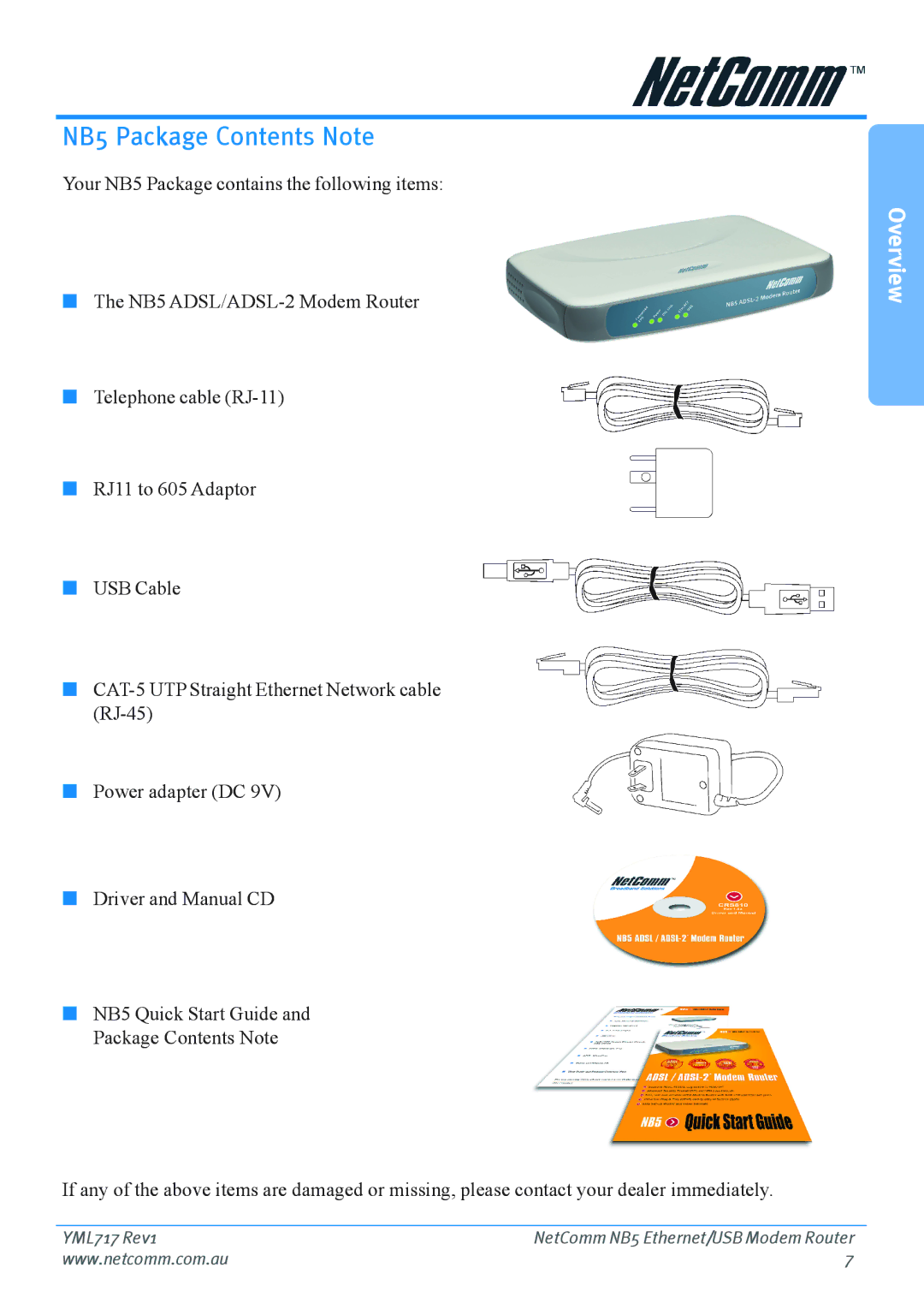 Netcom manual NB5 Package Contents Note 