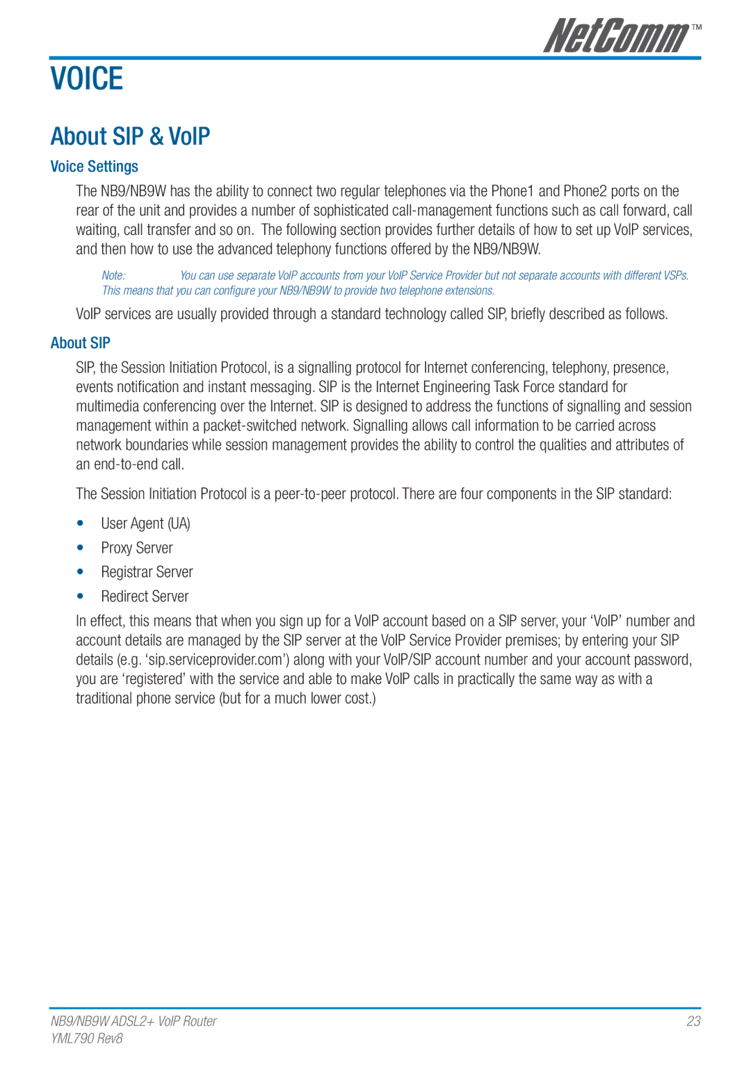 Netcom NB9W manual About SIP & VoIP, Voice Settings 