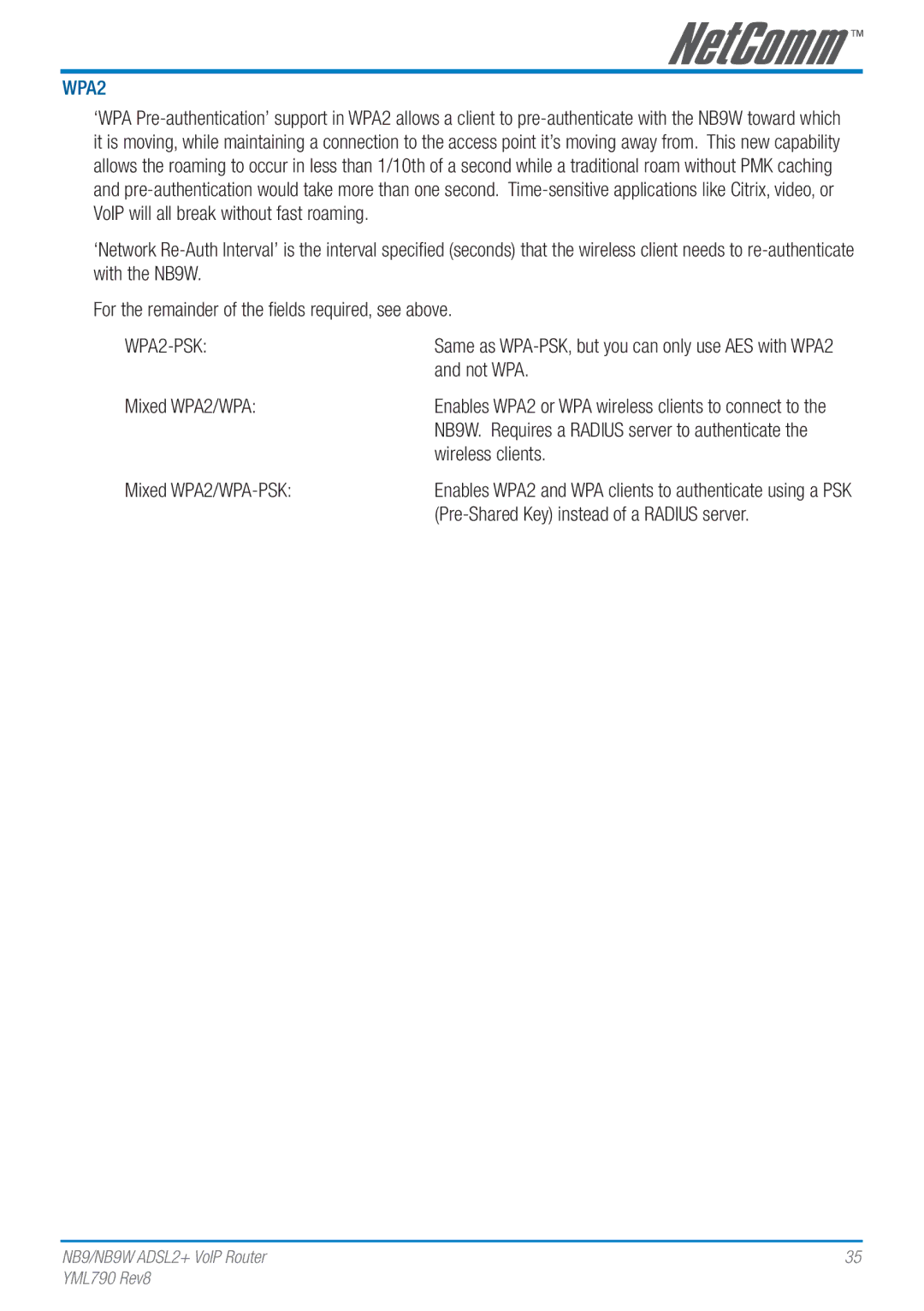 Netcom NB9W manual WPA2 