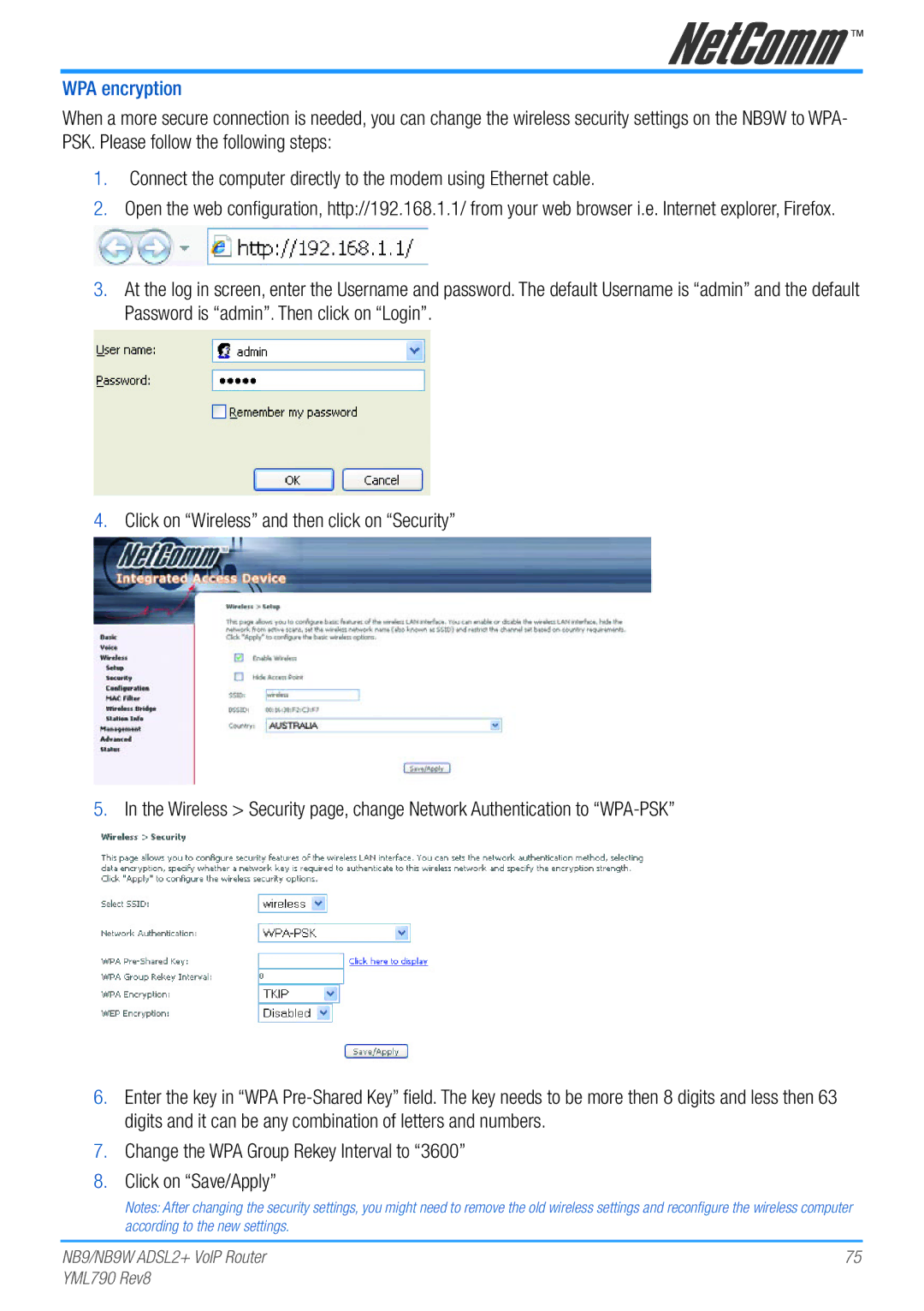 Netcom NB9W manual WPA encryption 