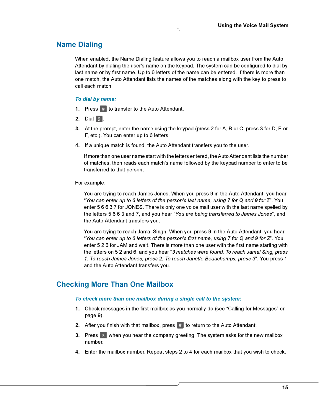 NetComm 3100 manual Name Dialing, Checking More Than One Mailbox, To dial by name 