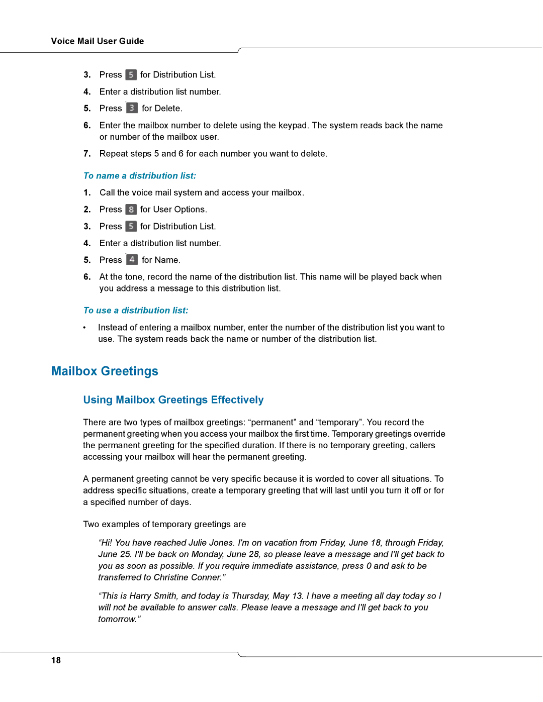 NetComm 3100 manual Using Mailbox Greetings Effectively, To name a distribution list, To use a distribution list 