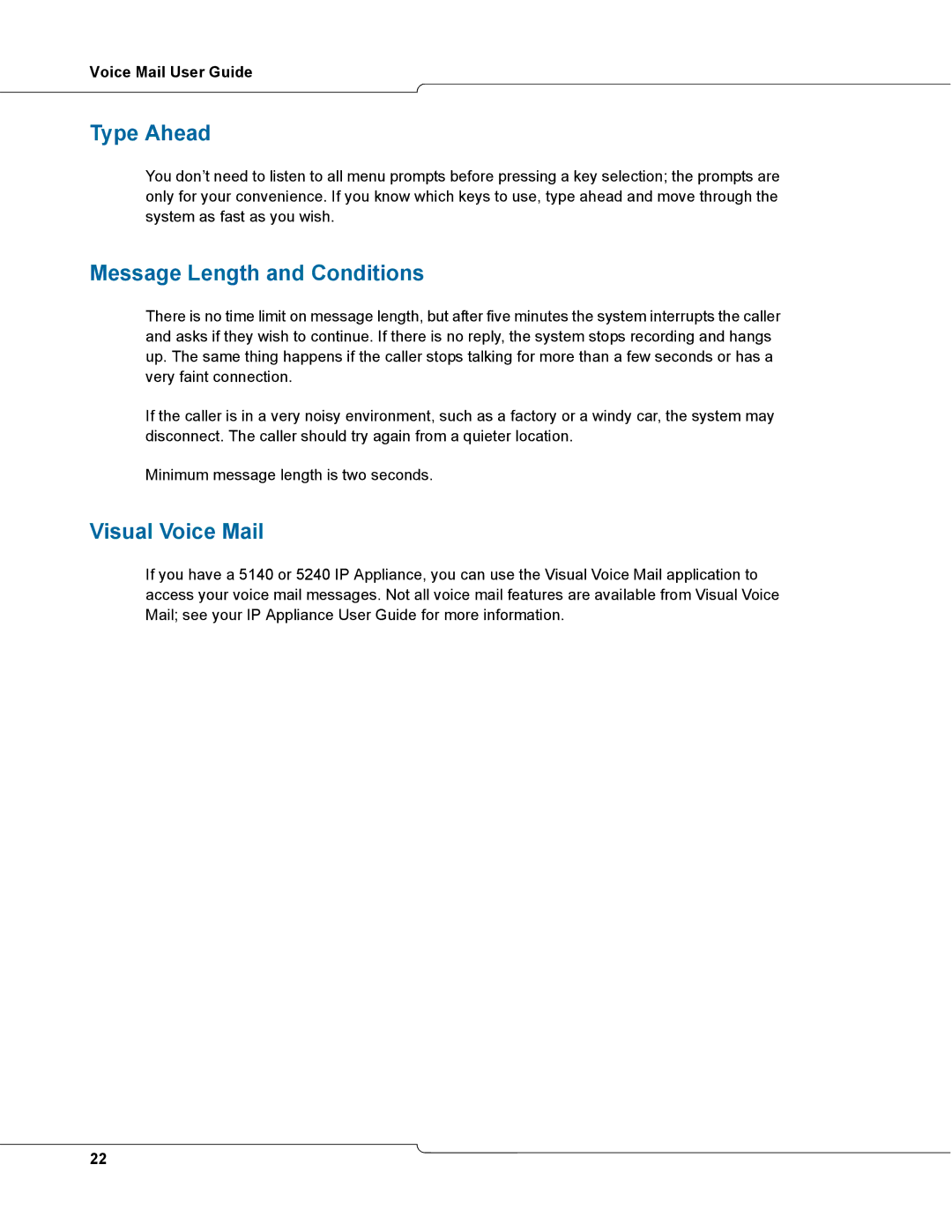 NetComm 3100 manual Type Ahead, Message Length and Conditions, Visual Voice Mail 