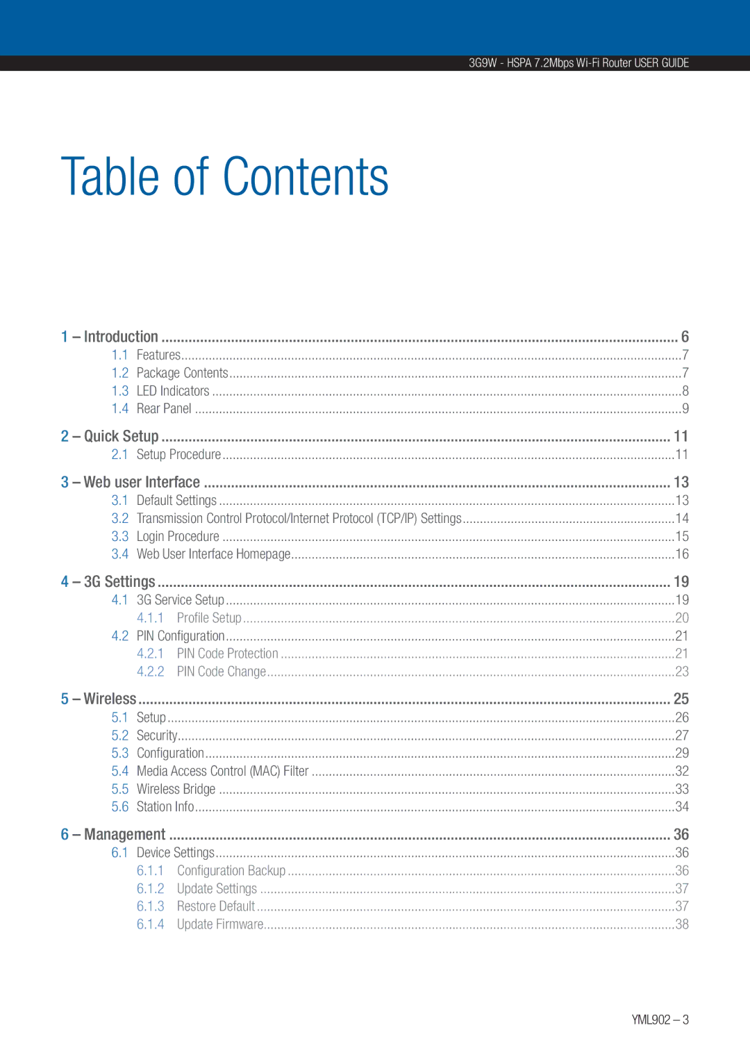 NetComm 3G9W manual Table of Contents 