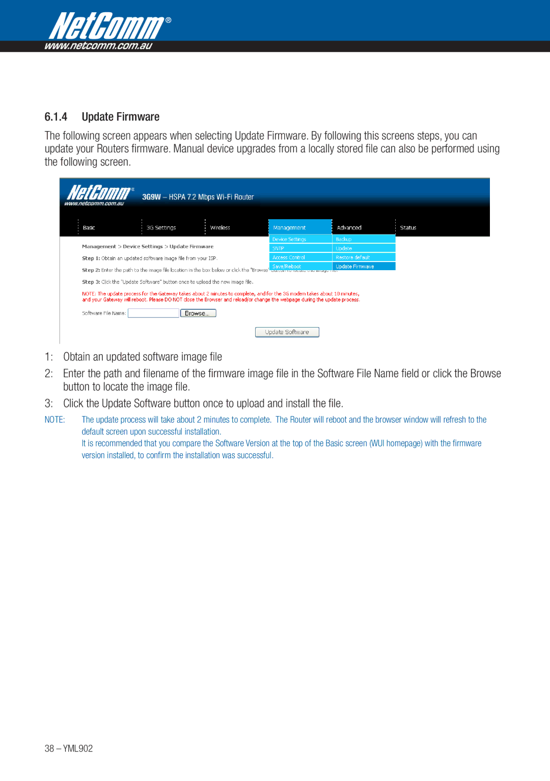 NetComm 3G9W manual Default screen upon successful installation 