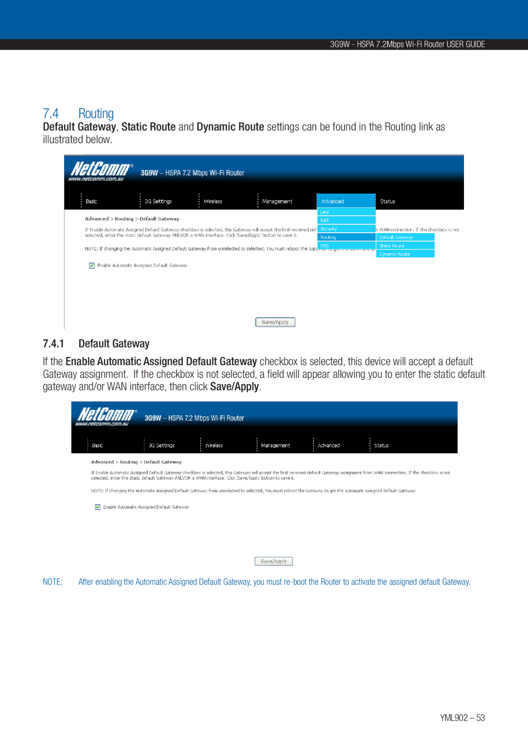 NetComm 3G9W manual Routing 