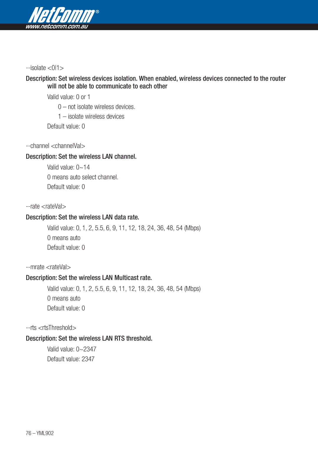 NetComm 3G9W manual Means auto select channel. Default value 