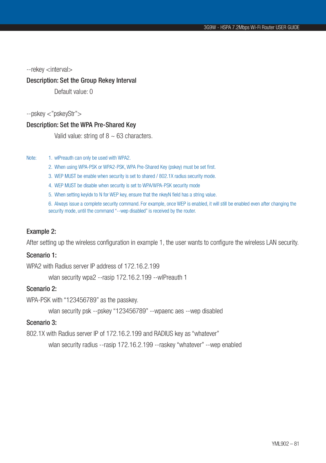 NetComm 3G9W manual Valid value string of 8 ~ 63 characters 