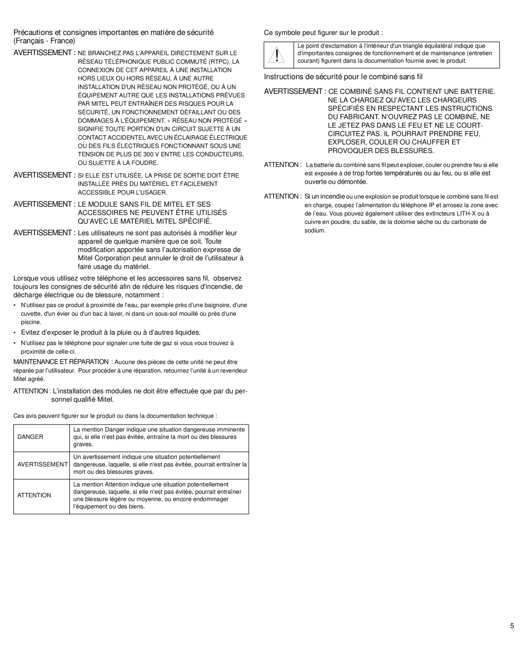 NetComm 5340 manual Instructions de sécurité pour le combiné sans fil 