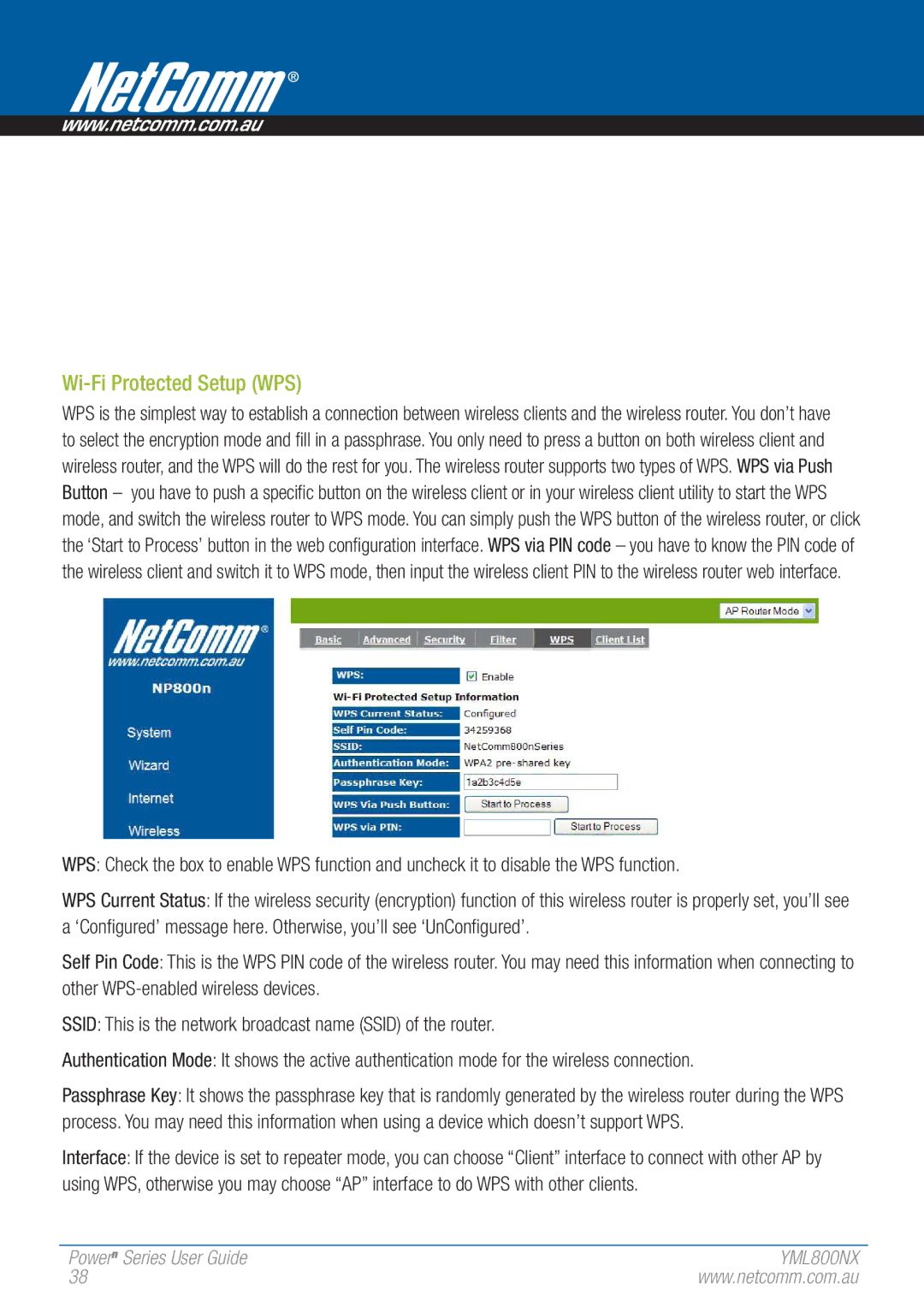 NetComm 802.11 manual Wi-Fi Protected Setup WPS 